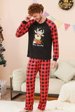 Svart och röd rutig rådjur tryckt jul familj pyjamas set