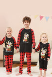 Svart och röd rutig rådjur tryckt jul familj pyjamas set