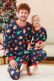 Marinblå Jul Mönster Tryckt Familj Pyjamas Set