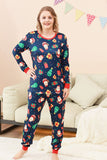 Marinblå Jul Mönster Tryckt Familj Pyjamas Set