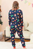 Marinblå Jul Mönster Tryckt Familj Pyjamas Set