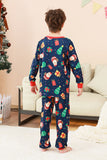 Marinblå Jul Mönster Tryckt Familj Pyjamas Set