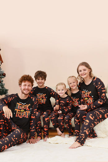 Svart Trick or Treat Tryckt Halloween Familj Pyjamas Set