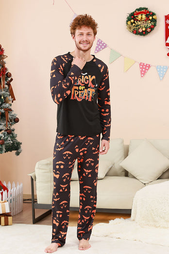 Svart Trick or Treat Tryckt Halloween Familj Pyjamas Set