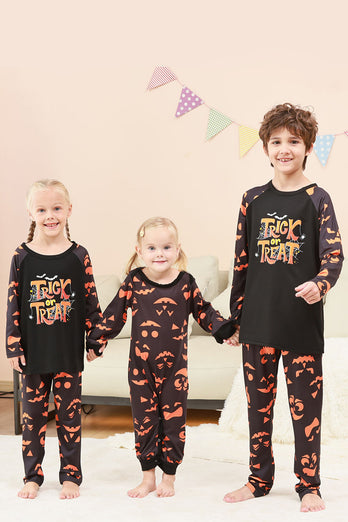 Svart Trick or Treat Tryckt Halloween Familj Pyjamas Set