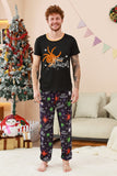 Svart och orange spindel tryckt halloween familj pyjamas set