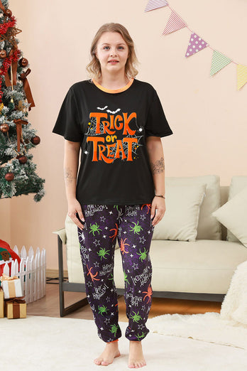 Svart och orange spindel tryckt halloween familj pyjamas set