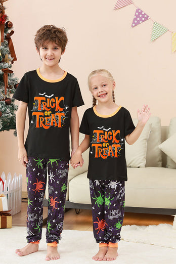 Svart och orange spindel tryckt halloween familj pyjamas set