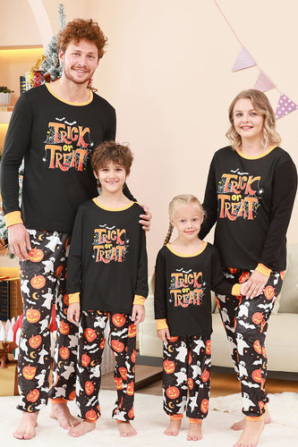 Svart Halloween Pumpa Tryckt Familj Pyjamas Set