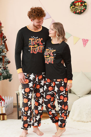 Svart Halloween Pumpa Tryckt Familj Pyjamas Set