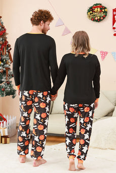 Svart Halloween Pumpa Tryckt Familj Pyjamas Set