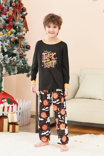 Svart Halloween Pumpa Tryckt Familj Pyjamas Set