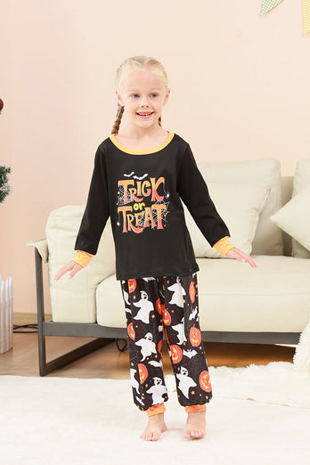 Svart Halloween Pumpa Tryckt Familj Pyjamas Set