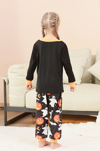 Svart Halloween Pumpa Tryckt Familj Pyjamas Set