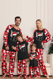 Svart Röd Långärmad Familj Julpyjamas med Rådjur Mönster