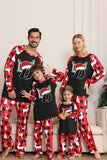 Svart Röd Långärmad Familj Julpyjamas med Rådjur Mönster