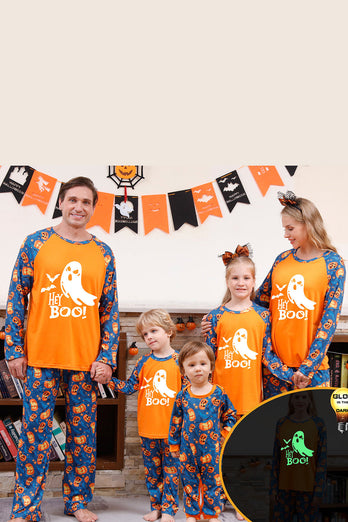 Orange Pumpatryck Familj Halloween Pyjamas (Långärmad)