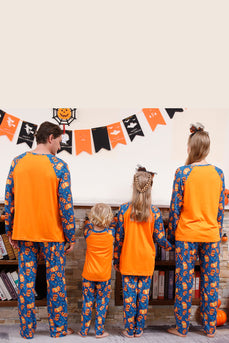 Orange Pumpatryck Familj Halloween Pyjamas (Långärmad)