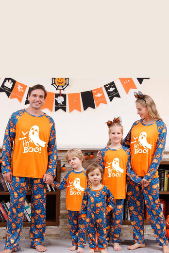 Orange Pumpatryck Familj Halloween Pyjamas (Långärmad)