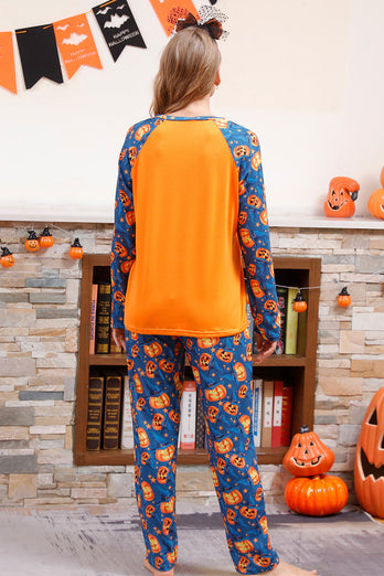 Orange Pumpatryck Familj Halloween Pyjamas (Långärmad)