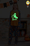 Orange Pumpatryck Familj Halloween Pyjamas (Långärmad)