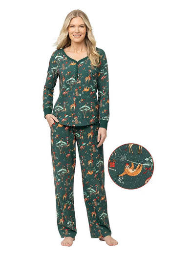 Djurtryck Mörkgrön Matchande Pyjamas Set