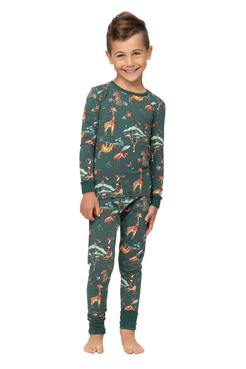 Djurtryck Mörkgrön Matchande Pyjamas Set