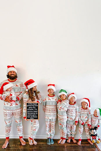 Snöflinga Och Rådjur Tryck Grå Familj Matchande Julpyjamas Set