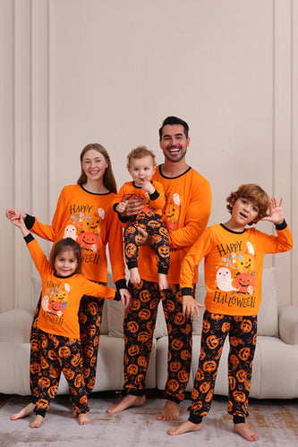 Pumpa Tryck Orange Halloween Familj Pyjamas Set