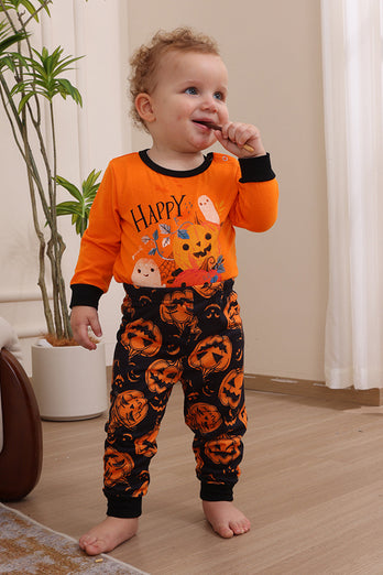 Pumpa Tryck Orange Halloween Familj Pyjamas Set