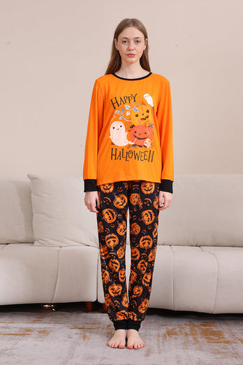 Pumpa Tryck Orange Halloween Familj Pyjamas Set