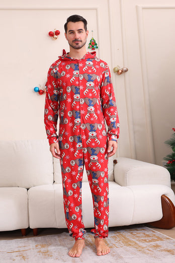 Älg Tryck Röd Matchande Jul Ett stycke Pyjamas