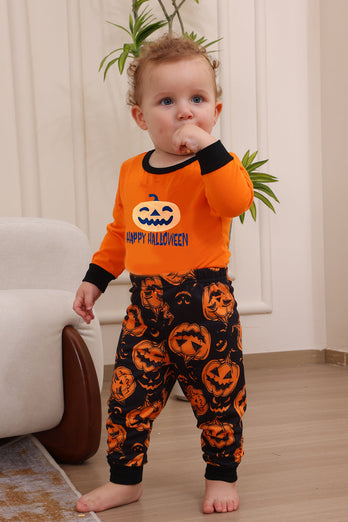 Orange Halloween Långärmad Familj Matchande Pyjamas Set