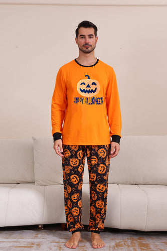 Orange Halloween Långärmad Familj Matchande Pyjamas Set