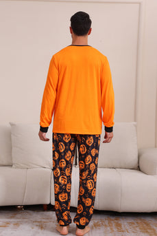 Orange Halloween Långärmad Familj Matchande Pyjamas Set