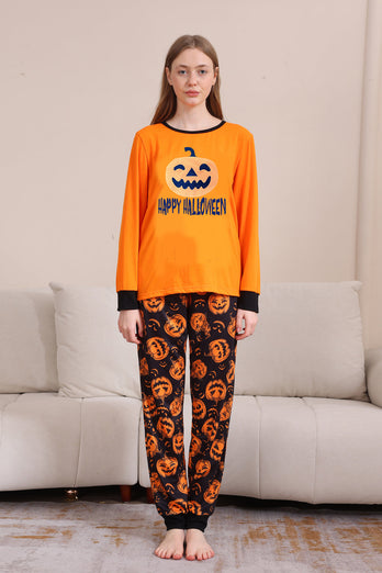 Orange Halloween Långärmad Familj Matchande Pyjamas Set