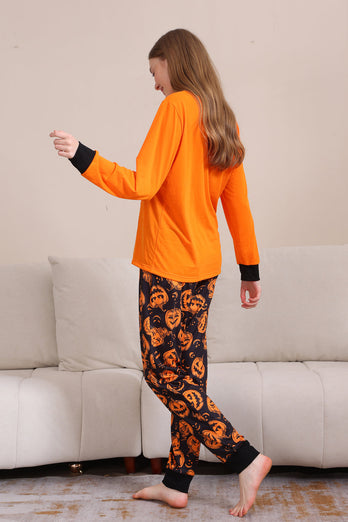 Orange Halloween Långärmad Familj Matchande Pyjamas Set