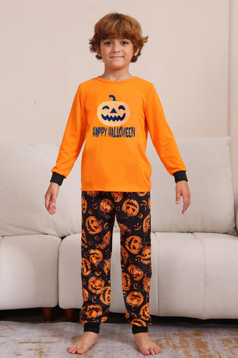 Orange Halloween Långärmad Familj Matchande Pyjamas Set