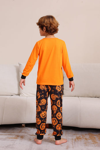 Orange Halloween Långärmad Familj Matchande Pyjamas Set