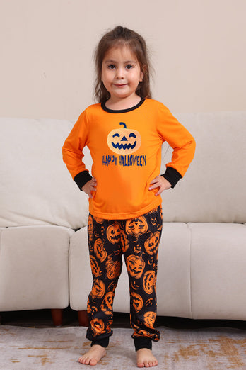 Orange Halloween Långärmad Familj Matchande Pyjamas Set