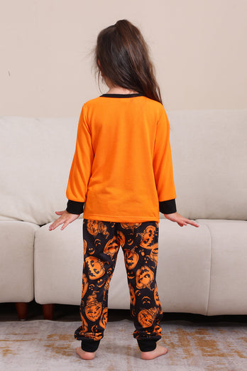 Orange Halloween Långärmad Familj Matchande Pyjamas Set