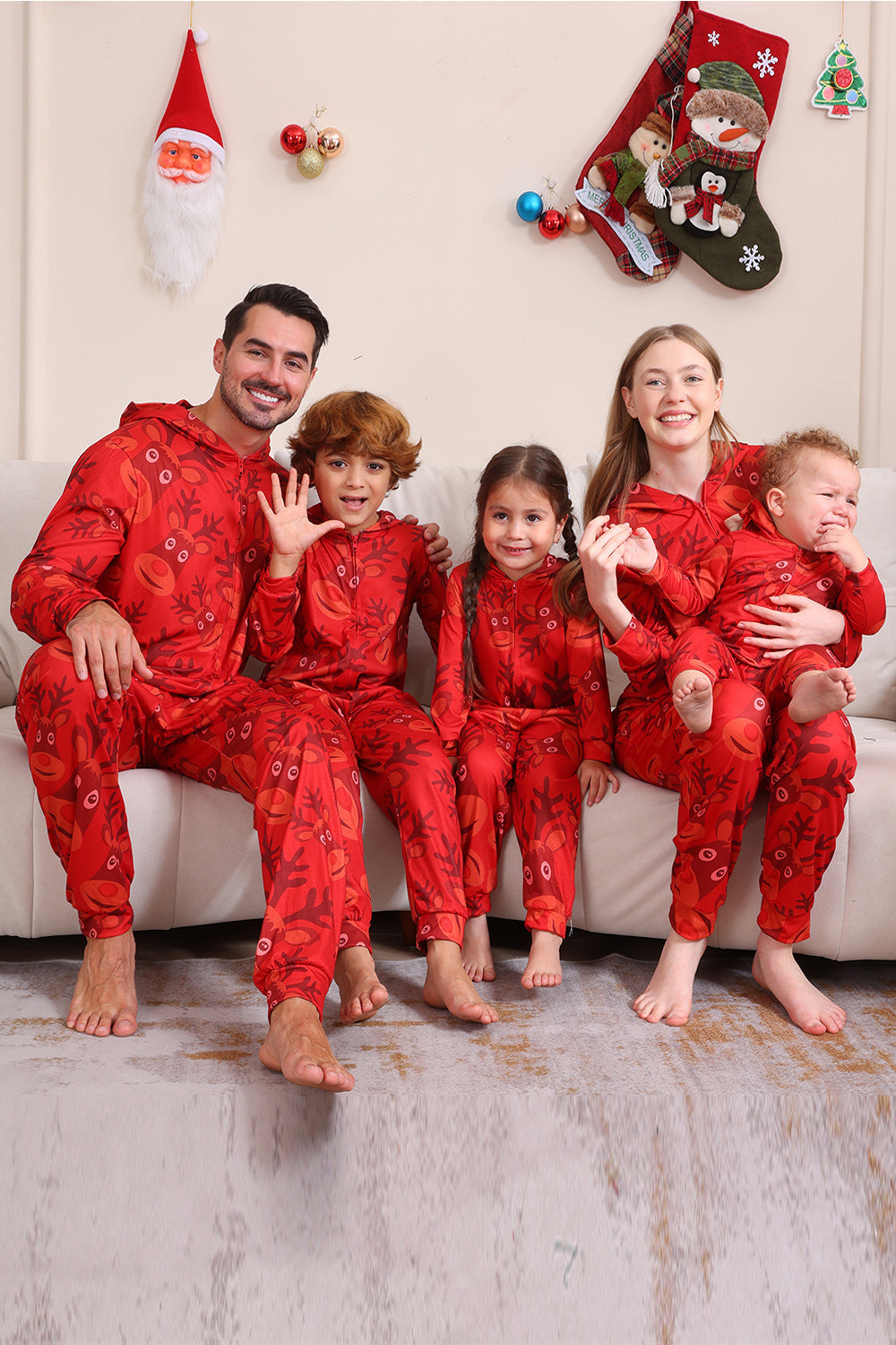 Röd mönstrad huva familj pyjamas set