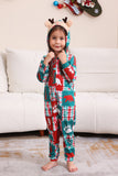 Röd och grön färgblock jul huva familj pyjamas set