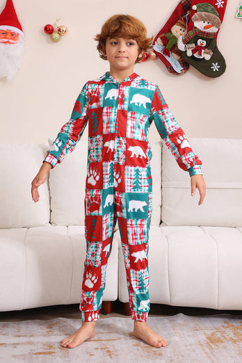 Röd och grön färgblock jul huva familj pyjamas set