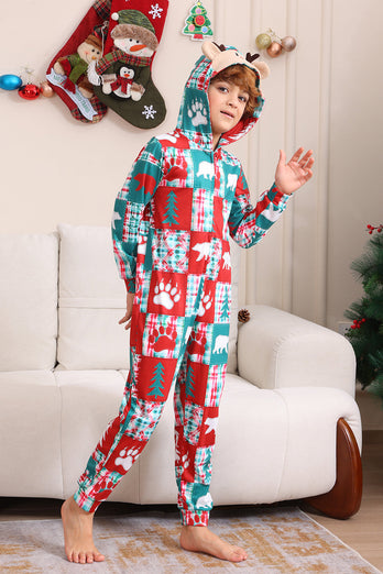 Röd och grön färgblock jul huva familj pyjamas set