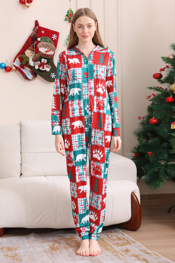 Röd och grön färgblock jul huva familj pyjamas set