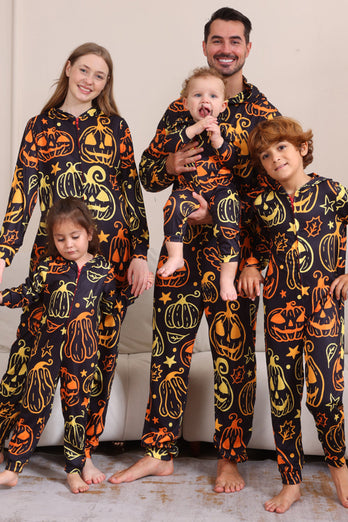 Svart Tryck Halloween Familj Matchande Pyjamas Set