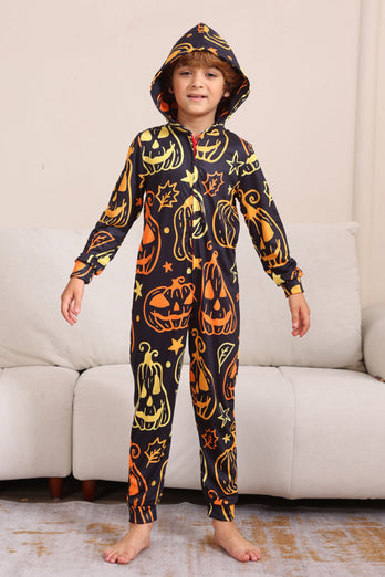 Svart Tryck Halloween Familj Matchande Pyjamas Set