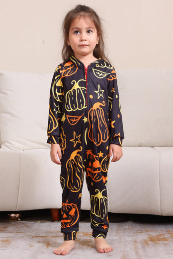 Svart Tryck Halloween Familj Matchande Pyjamas Set