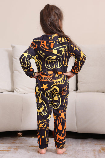 Svart Tryck Halloween Familj Matchande Pyjamas Set